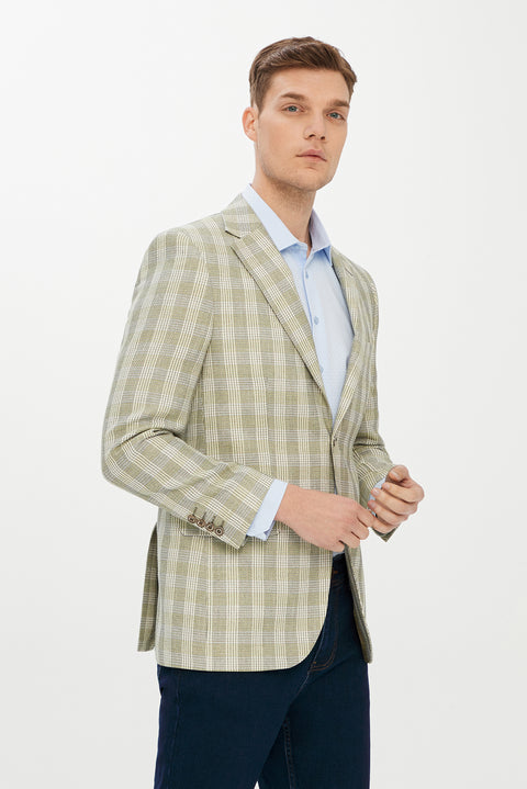 Light Green 4-Drop Relaxed Fit Plaid Jacket