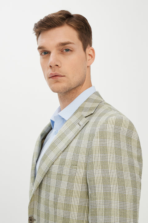 Light Green 6 Drop Regular Fit Standard Cut Plaid Jacket