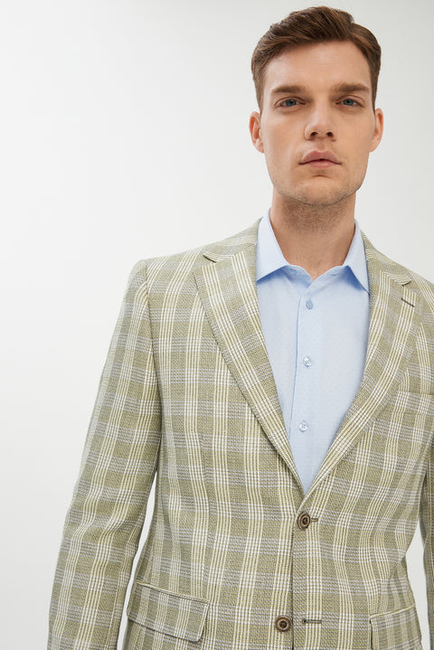 Light Green 6 Drop Regular Fit Standard Cut Plaid Jacket
