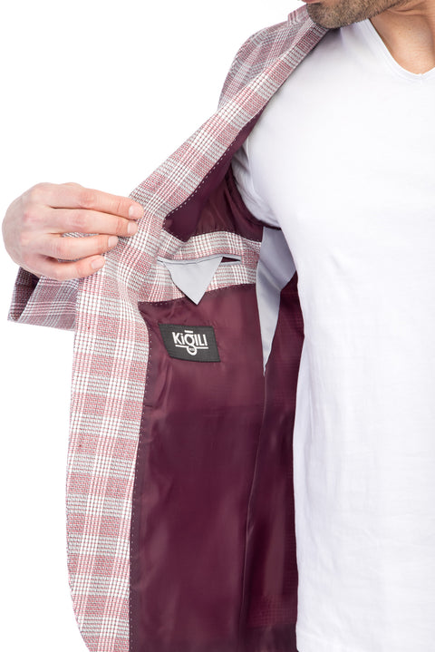 Red 8 Drop Long Slim Fit Plaid Jacket