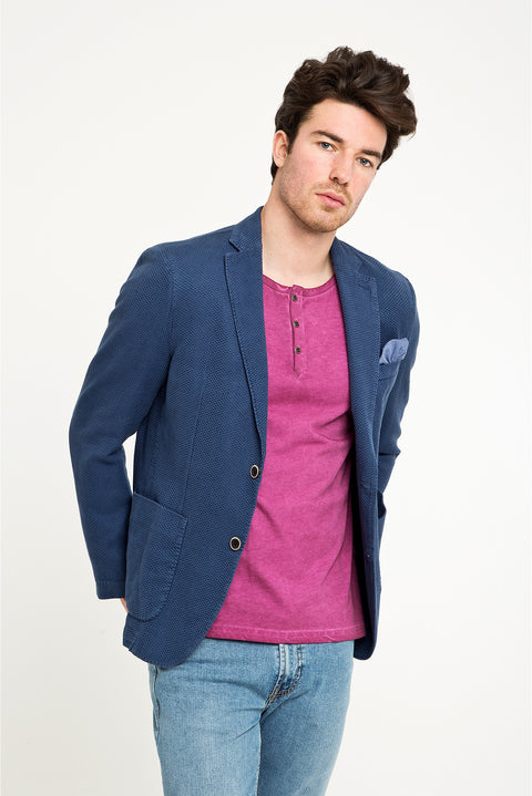 Navy Blue 6 Drop Regular Fit Standard Cut Patterned Sport Wash Jacket