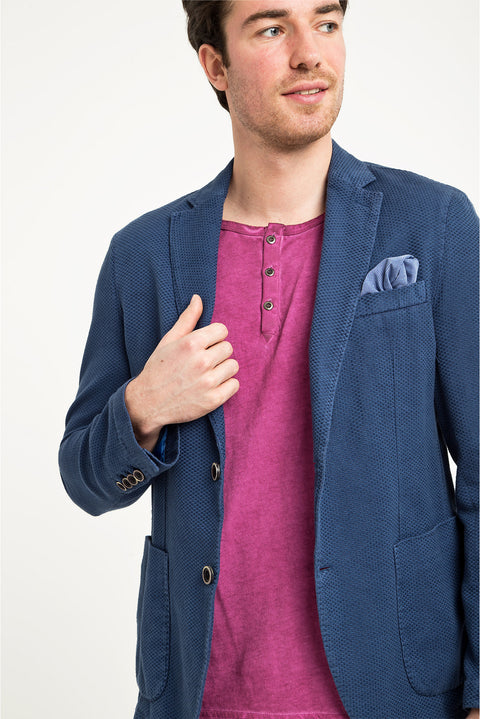 Navy Blue 6 Drop Regular Fit Standard Cut Patterned Sport Wash Jacket