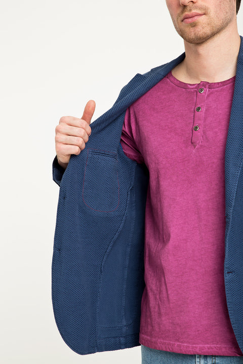 Navy Blue 6 Drop Regular Fit Standard Cut Patterned Sport Wash Jacket