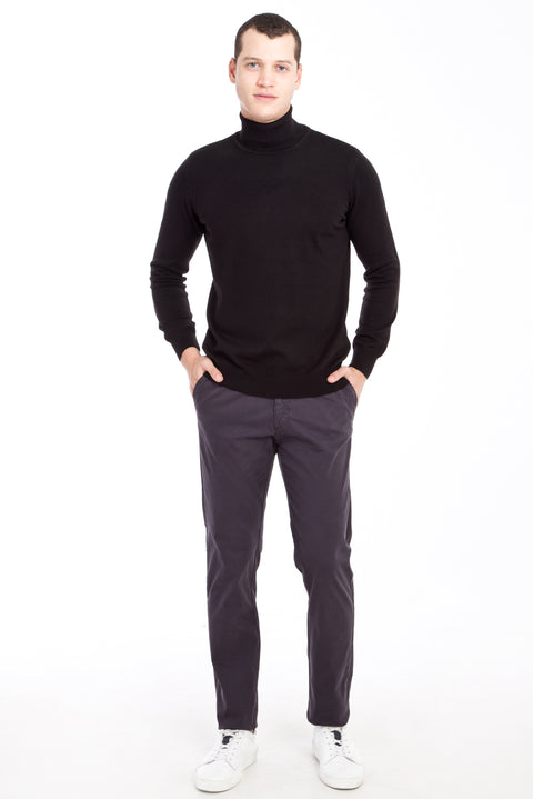 Anthracite 6 Drop Regular Fit Standard Cut Patterned Lycra Canvas / Chino Pants