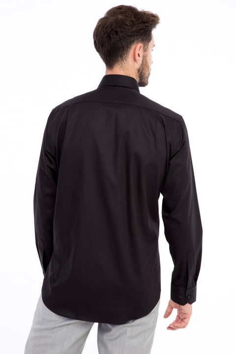 Siyah Uzun Kol Non Iron Saten Klasik Gömlek