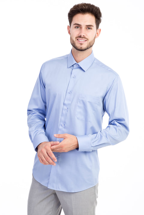 Blue Long Sleeve Non-Iron Classic Satin Shirt