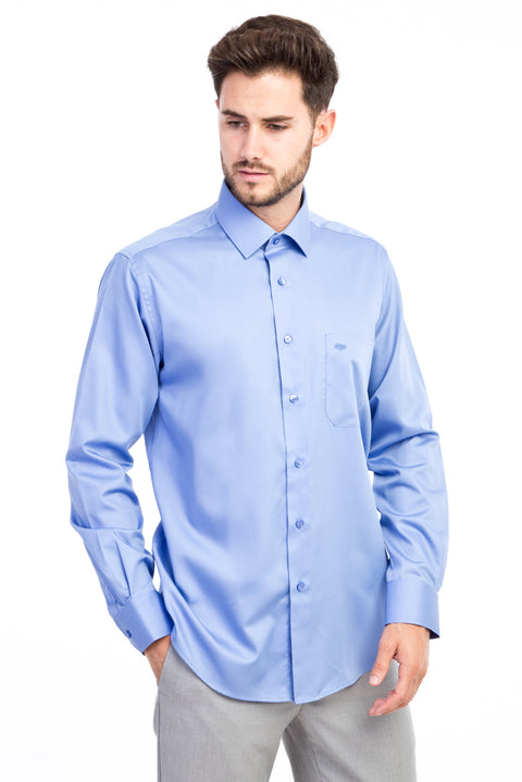 Blue Long Sleeve Non-Iron Classic Satin Shirt