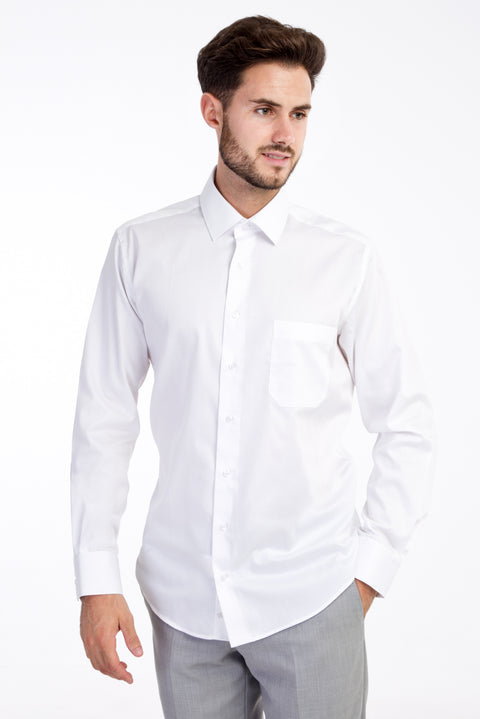 White Long Sleeve Non-Iron Satin Classic Shirt