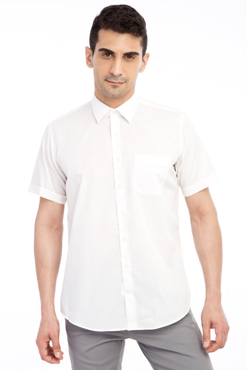 Krem Regular Fit Kısa Kol Gömlek