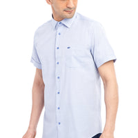 Navy Blue Short-Sleeved Patterned Classic Shirt