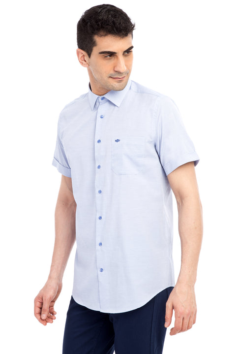 Navy Blue Short-Sleeved Patterned Classic Shirt
