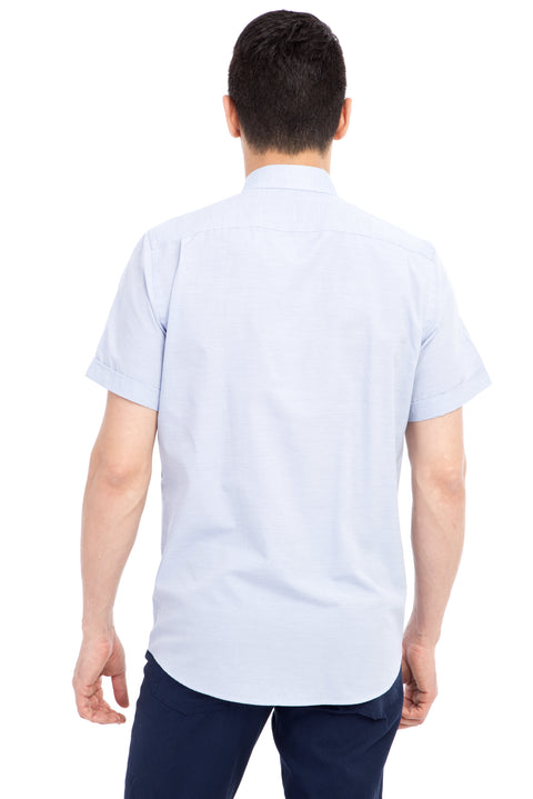 Navy Blue Short-Sleeved Patterned Classic Shirt