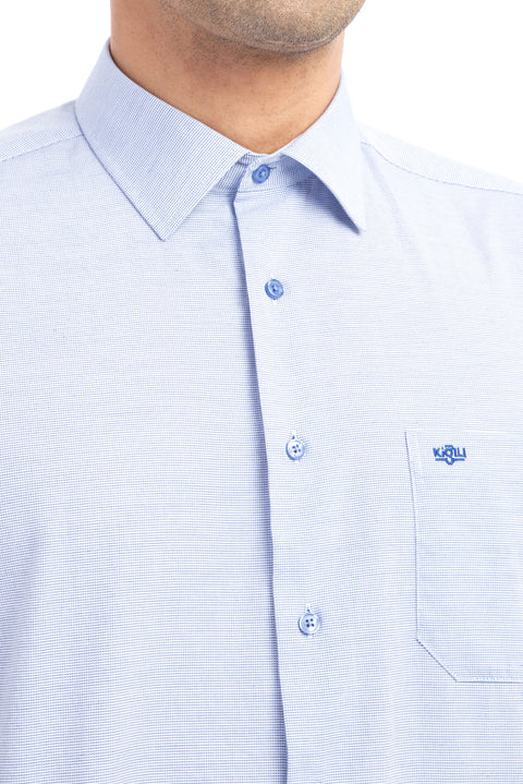 Navy Blue Short-Sleeved Patterned Classic Shirt
