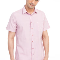 Red Short-Sleeved Patterned Classic Shirt