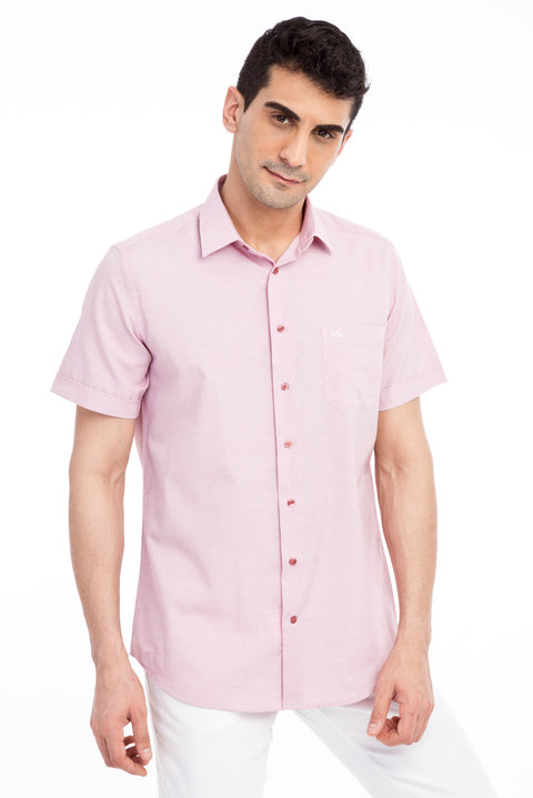 Red Short-Sleeved Patterned Classic Shirt
