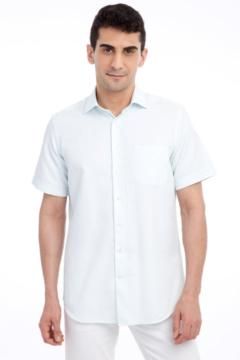 White Short-Sleeve Regular Fit Patterned Shirt