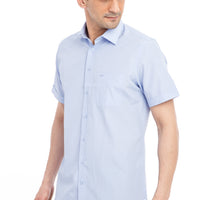 Mavi Kısa Kol Regular Fit Kareli Gömlek