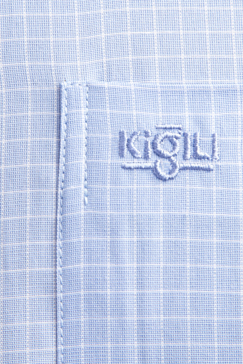 Mavi Kısa Kol Regular Fit Kareli Gömlek