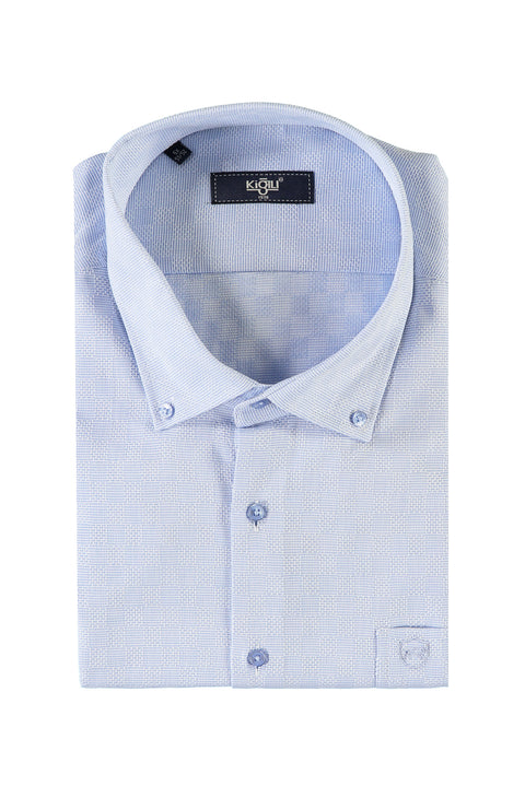 Blue Plus Size Short Sleeve Sport Cotton Shirt