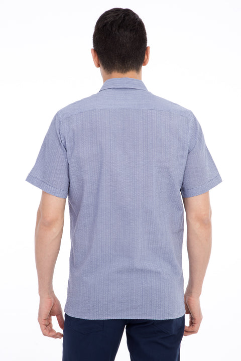 Dark Blue Short Sleeve Regular Fit Patterned Cotton Shirt