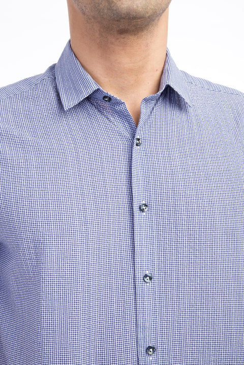 Dark Blue Short Sleeve Regular Fit Patterned Cotton Shirt