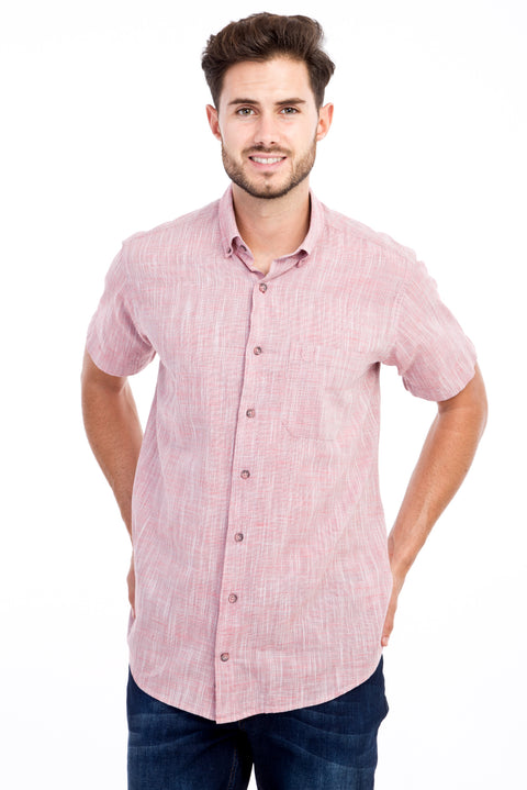 Red Short-Sleeve Regular Fit Sport Cotton Shirt