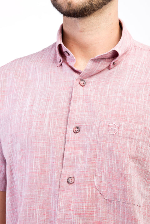 Red Short-Sleeve Regular Fit Sport Cotton Shirt