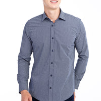 Navy Blue Long Sleeve Patterned Slim Fit Narrow Cut Cotton Shirt