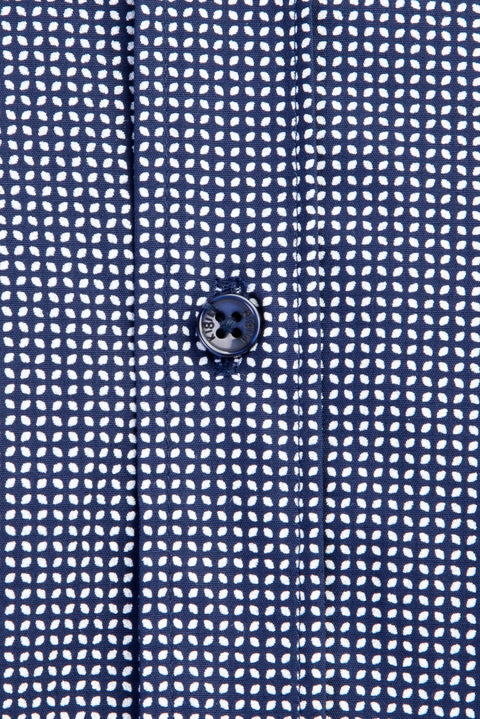 Navy Blue Long Sleeve Patterned Slim Fit Narrow Cut Cotton Shirt