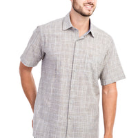 Light Brown - Camel Short Sleeve Regular Fit Plaid Cotton Shirt