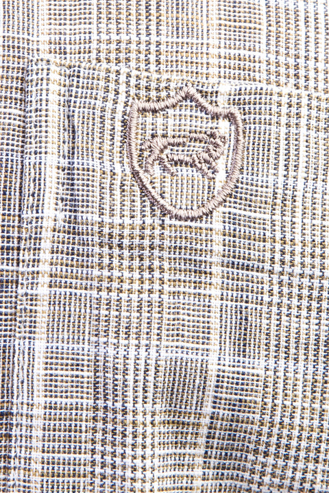 Light Brown - Camel Short Sleeve Regular Fit Plaid Cotton Shirt