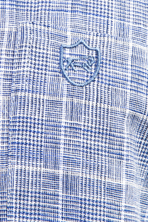 Dark Blue Short Sleeve Regular Fit Plaid Cotton Shirt