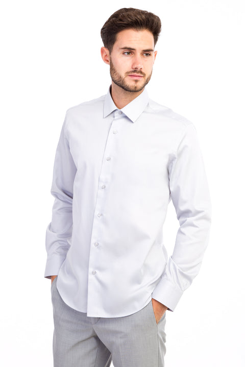 Light Grey Long Sleeve Non-Iron Satin Slim Fit Shirt