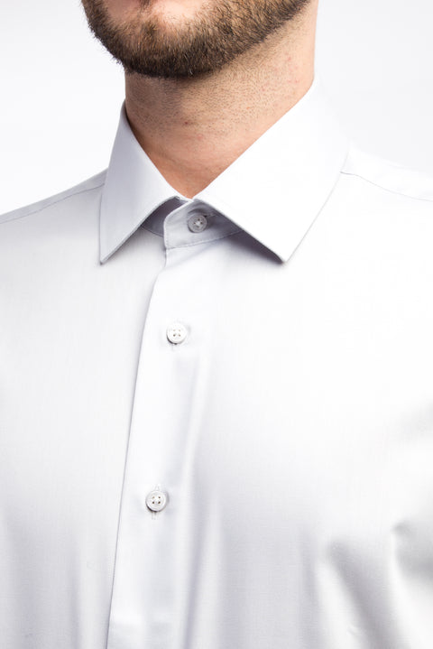 Light Grey Long Sleeve Non-Iron Satin Slim Fit Shirt