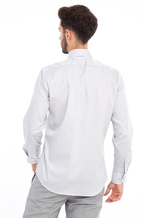 Light Grey Long Sleeve Non-Iron Satin Slim Fit Shirt