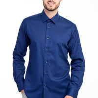 Navy Blue Long Sleeve Non-Iron Satin Slim Fit Shirt