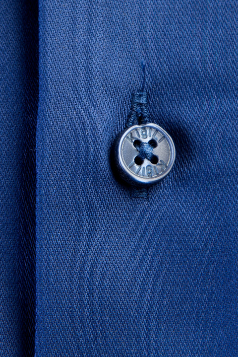 Navy Blue Long Sleeve Non-Iron Satin Slim Fit Shirt