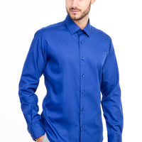 Blue Long Sleeve Slim Fit Narrow Cut Non-Iron Satin Shirt