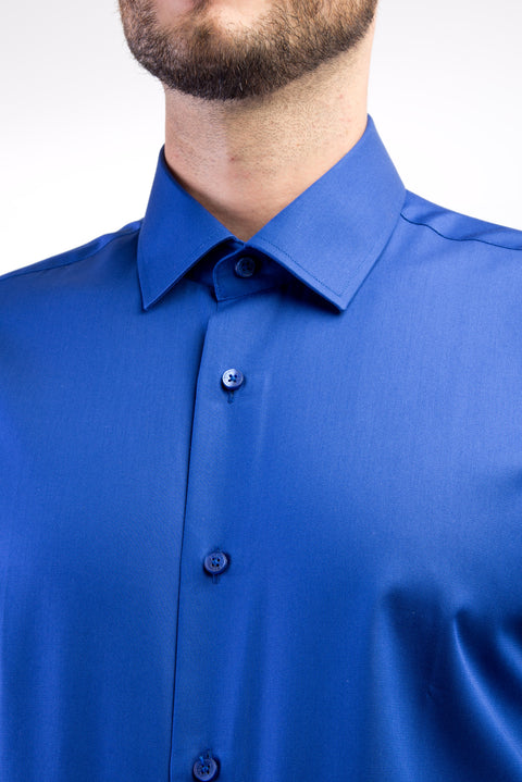 Blue Long Sleeve Slim Fit Narrow Cut Non-Iron Satin Shirt