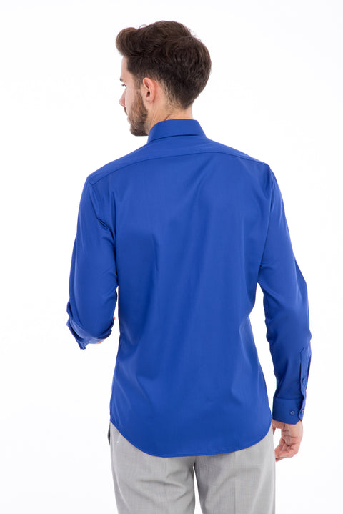 Blue Long Sleeve Slim Fit Narrow Cut Non-Iron Satin Shirt