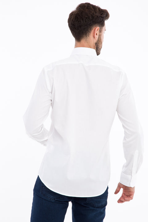 White Long Sleeve Non-Iron Satin Slim Fit Shirt