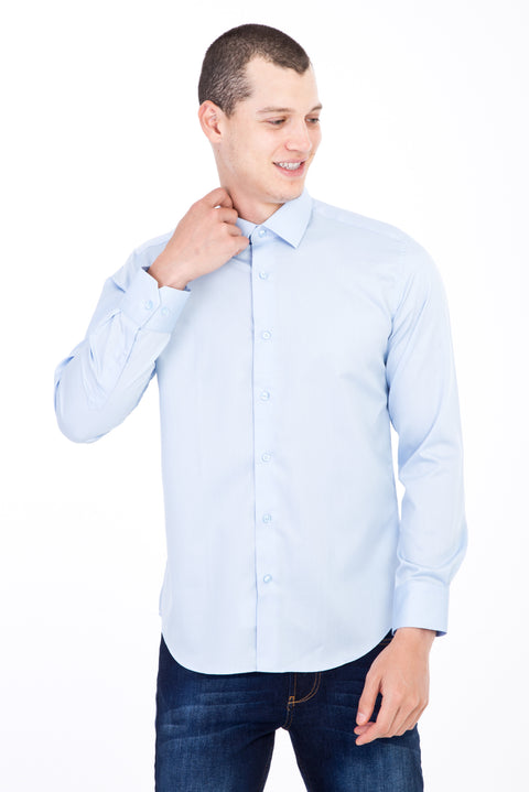 Light Blue Long Sleeve Non-Iron Satin Slim Fit Shirt