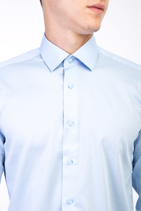 Light Blue Long Sleeve Non-Iron Satin Slim Fit Shirt
