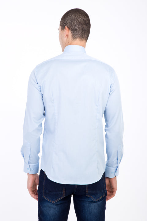 Light Blue Long Sleeve Non-Iron Satin Slim Fit Shirt
