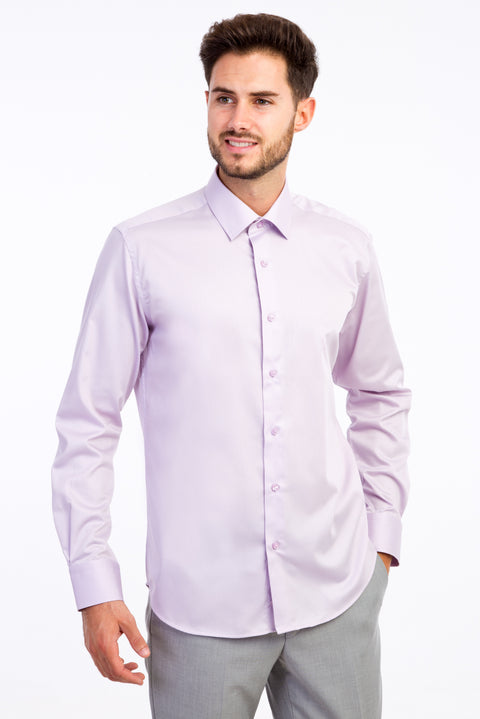 Lila Uzun Kol Slim Fit Dar Kesim Non Iron Saten Gömlek
