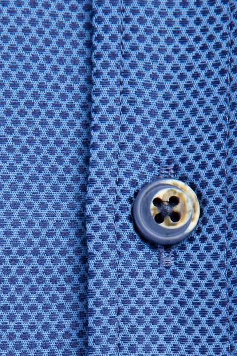 Navy Blue Short-Sleeved Patterned Slim Fit Cotton Shirt