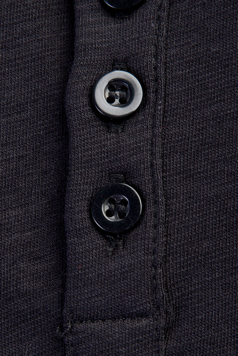 Black Crew Neck Button-Down Regular Fit Cotton T-Shirt