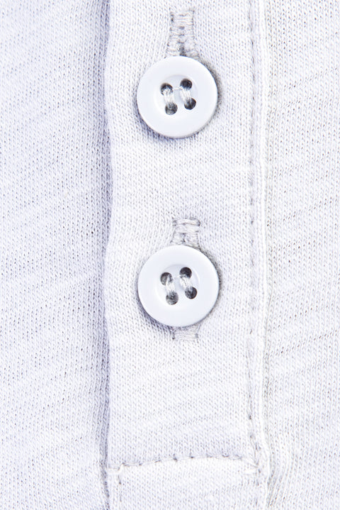 Light Grey Crew Neck Buttoned Regular Fit Cotton T-Shirt