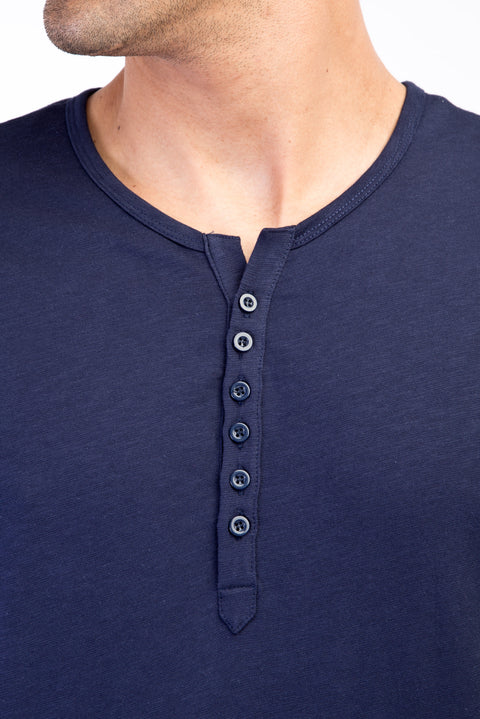 Navy Blue Regular Fit Button-Down Collar Cotton T-Shirt