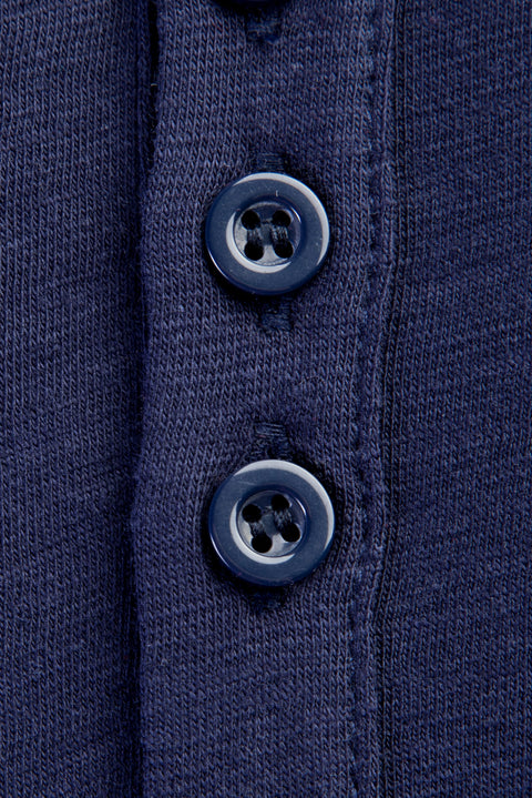 Navy Blue Regular Fit Button-Down Collar Cotton T-Shirt